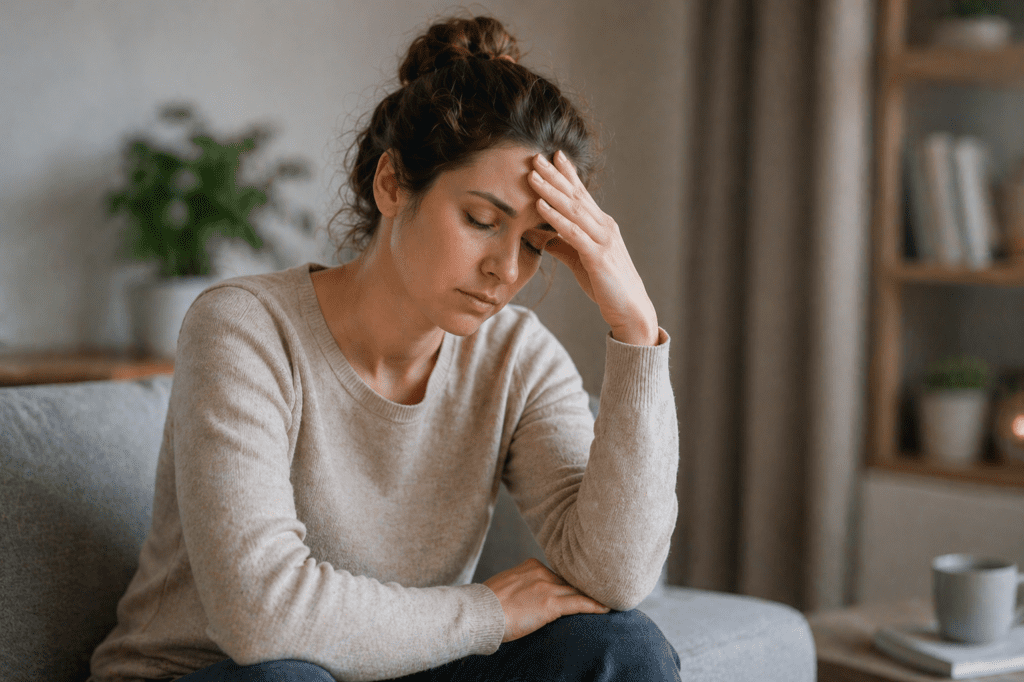 Typische Symptome eines Vitamin-D-Mangels wie Müdigkeit, Muskelschmerzen, Kopfschmerzen und Erschöpfung