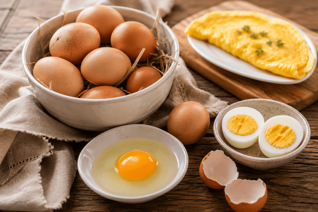 Frische Eier und Eierspeisen als natürliche Vitamin-D-Lebensmittel
