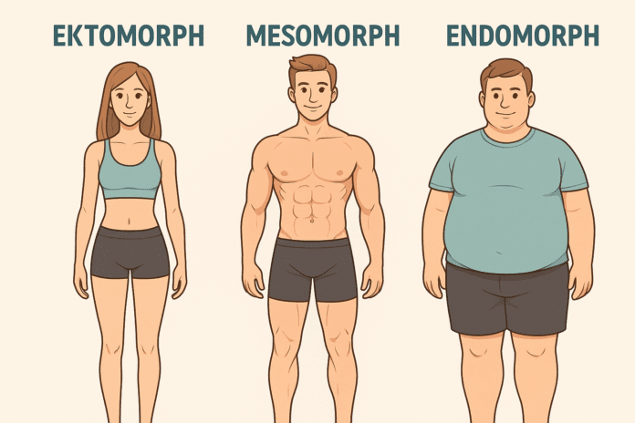 Illustration der drei Stoffwechseltypen Ektomorph, Mesomorph und Endomorph