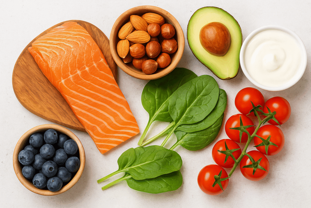 Ruhige Abendstimmung mit Kräutertee, Kerze und Buch auf Nachttisch – Symbol für Entspannung und gesunde Schlafhygiene.